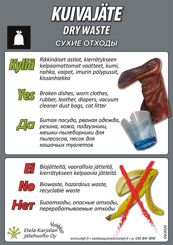 Kuva kuivajätteen lajitteluohjeista