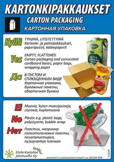 Kuva kartonkipakkausten lajitteluohjeesta