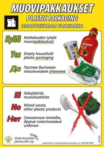 Kuva muovipakkausten lajitteluohjeesta