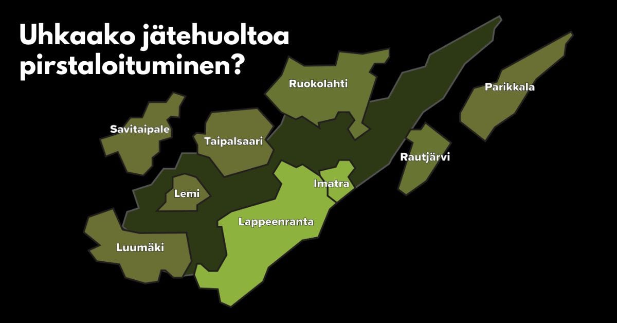 Grafiikka, jossa Etelä-Karjalan kunnat irtoavat toisistaan.