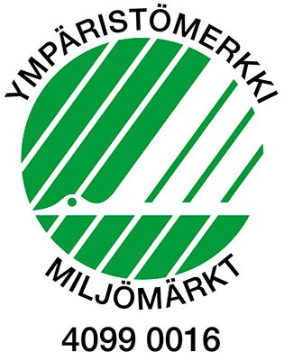 Joutsenmerkki-logo, mustalla lupanumerolla