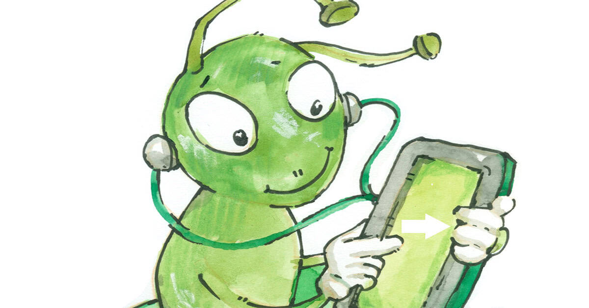 Örkki-Sirkka maskotti puhelin kädessä