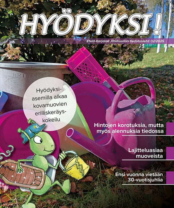 Asiakaslehden kansi, jossa näkyy taustalla Toikansuon Hyödyksi-aseman, vihreä itsepalveluautomaatti.