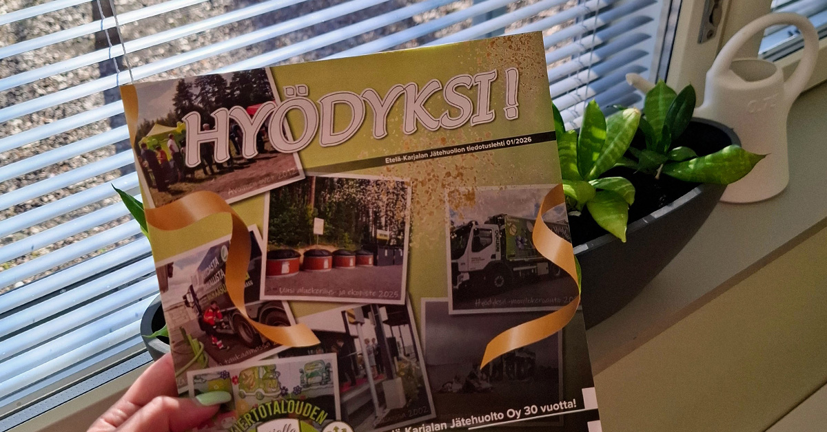 Hyödyksi-lehti-01-2026 on ilmestynyt Läheltä otettu kuva jätelaskusta