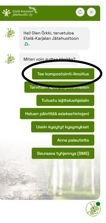 Kompostointi-ilmoitus chatissa kompostointi-ilmoitus verkkoasioinnissa